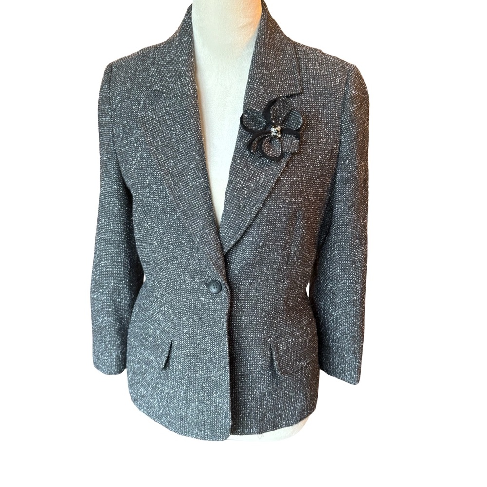 Daisy Fuentes Moda Wool Blend Blazer Women’s Size 8 Charcoal Tweed Fully Lined
